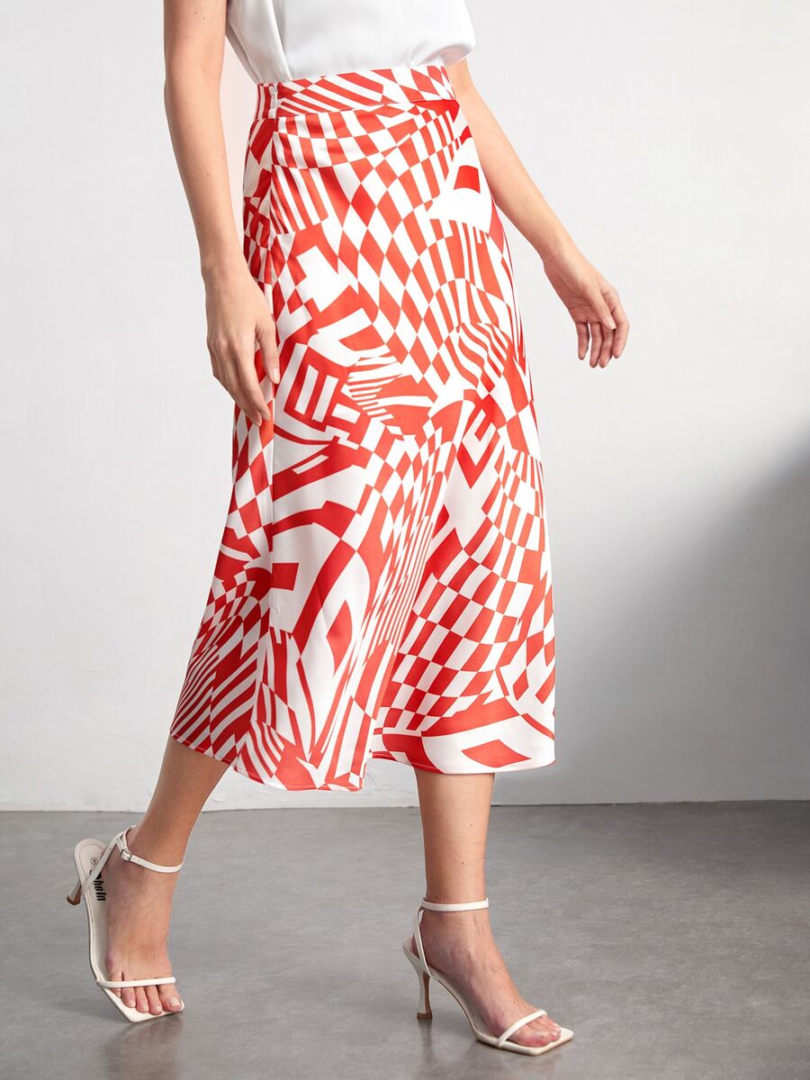 BizChic Geo Print High Waist Satin Skirt - Multicolor - View 1