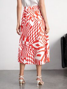 BizChic Geo Print High Waist Satin Skirt - Multicolor - View 3