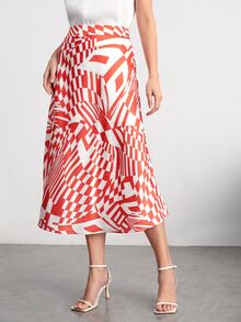 BizChic Geo Print High Waist Satin Skirt - Multicolor - View 4