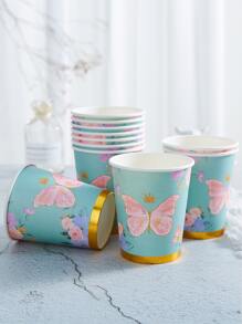 10入組一次性紙杯現代蝴蝶圖案一次性派對杯 - 彩色 - 查看 1