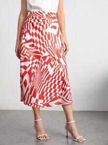 BizChic Geo Print High Waist Satin Skirt - Multicolor - View 5