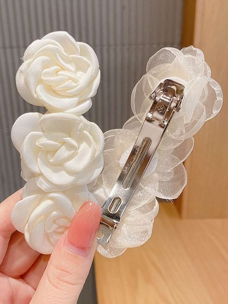 2pcs Flower Decor Hair Clip Elegant Valentine's Day Valentines Hair Accessories For Women Claw Clips Hair Claws Hair Barrettes, School Stuff, Vacation Outfits Woman, Head Accessories, Hairpin