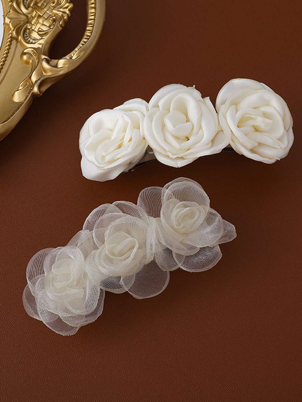 2pcs Flower Decor Hair Clip Elegant Hair Accessories Women Claw Clips Casual Hair Claws Beach Hair Barrettes, School Stuff, Vacation Outfits Hairpin