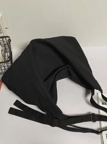 大容量簡約純色帆布手提包,帶拉鍊和肩帶的休閒手提袋,適用於日常、工作、大學、學校 - 黑色 - 查看 6