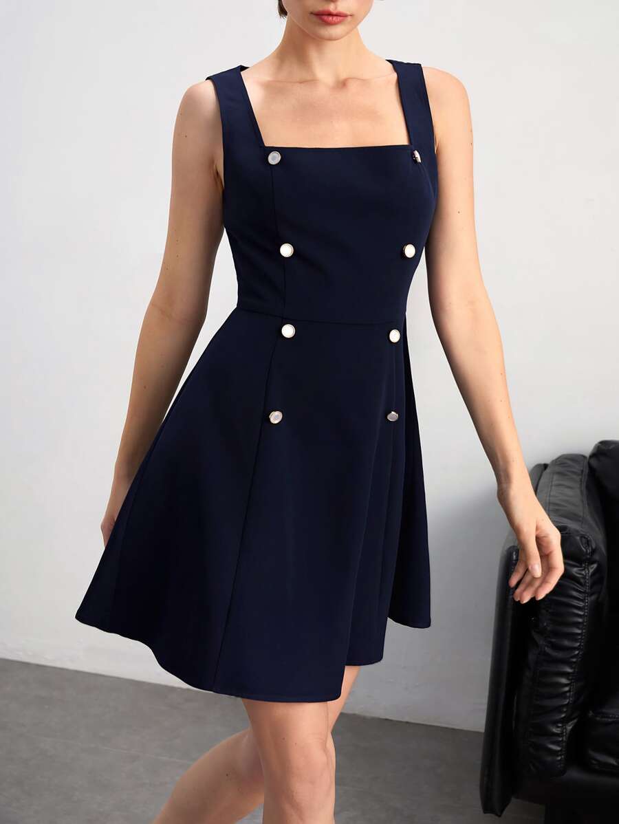 BizChic Chất rắn Đôi ngực Đầm Trang phục làm việc - Màu xanh hải quân - Xem 1