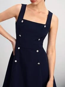 BizChic Chất rắn Đôi ngực Đầm Trang phục làm việc - Màu xanh hải quân - Xem 5