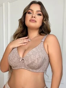 Plus Floral Lace Underwire Bra - Apricot - View 3