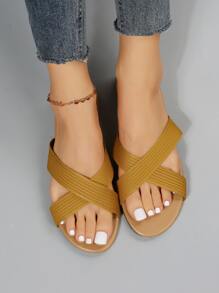 女式交叉平底涼鞋時尚戶外拖鞋