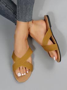 女式交叉平底涼鞋時尚戶外拖鞋