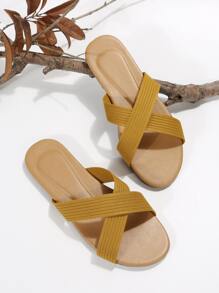 女式交叉平底涼鞋時尚戶外拖鞋