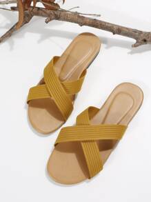 女式交叉平底涼鞋時尚戶外拖鞋