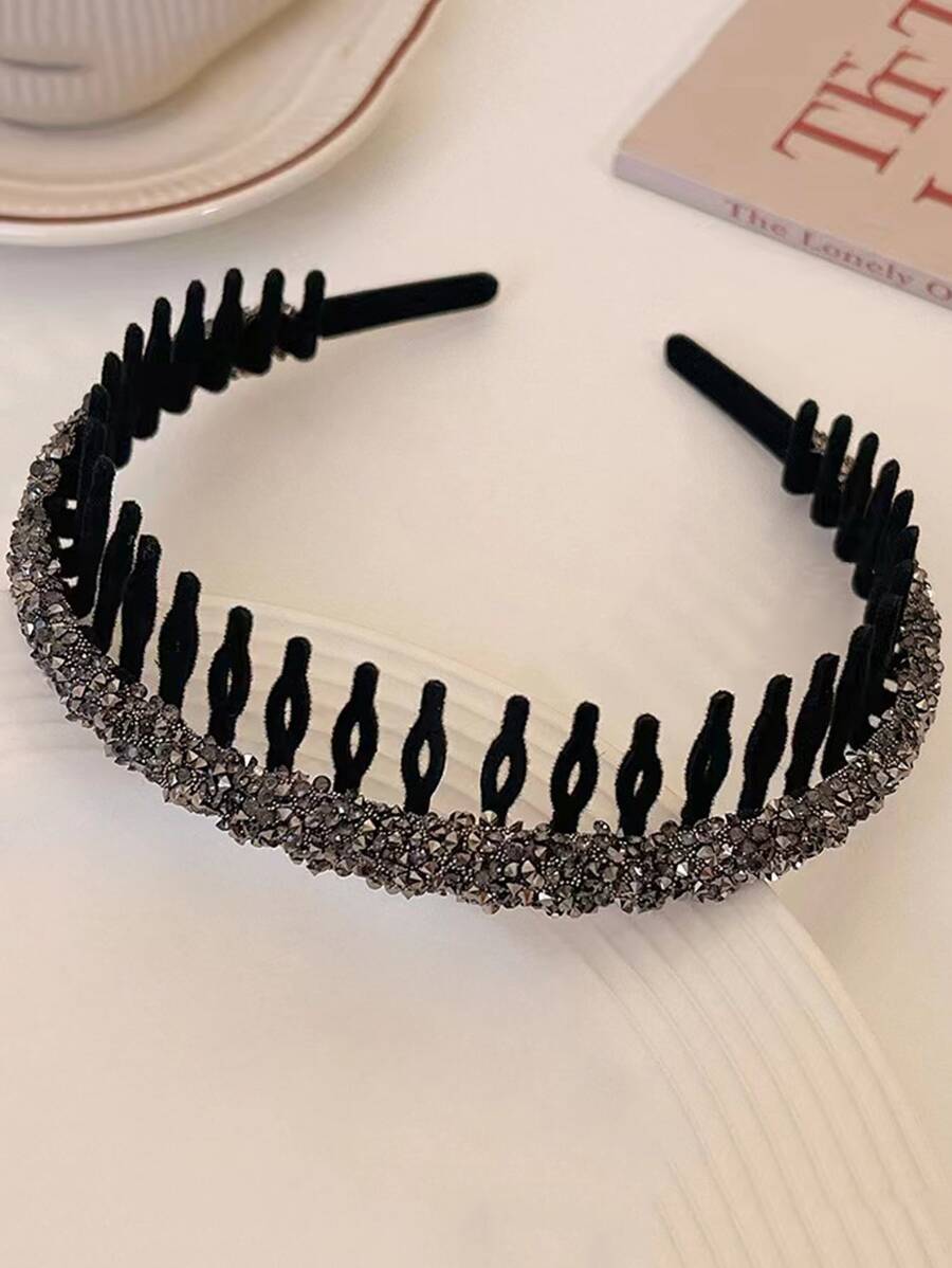 Rhinestone Decoration Sparkle Headband Suitable For Parties, Music Festivals, Daily Outings Elegant Hair Band Hair Hoop, Black - Black - View 1