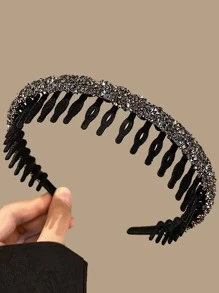 Rhinestone Decoration Sparkle Headband Suitable For Parties, Music Festivals, Daily Outings Elegant Hair Band Hair Hoop, Black - Black - View 2