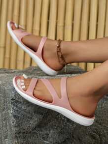 女士鏤空露趾時尚粉色戶外拖鞋 - 粉色 - 查看 2