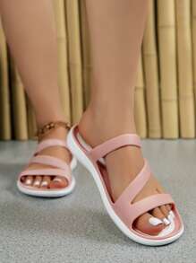 女士鏤空露趾時尚粉色戶外拖鞋 - 粉色 - 查看 3
