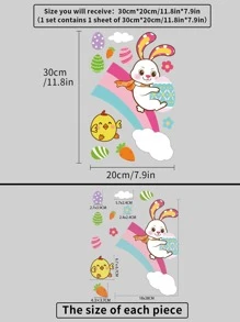 1入組復活節PVC裝飾膜可愛兔子和雞蛋圖案家居裝飾窗貼 - 彩色 - 查看 4
