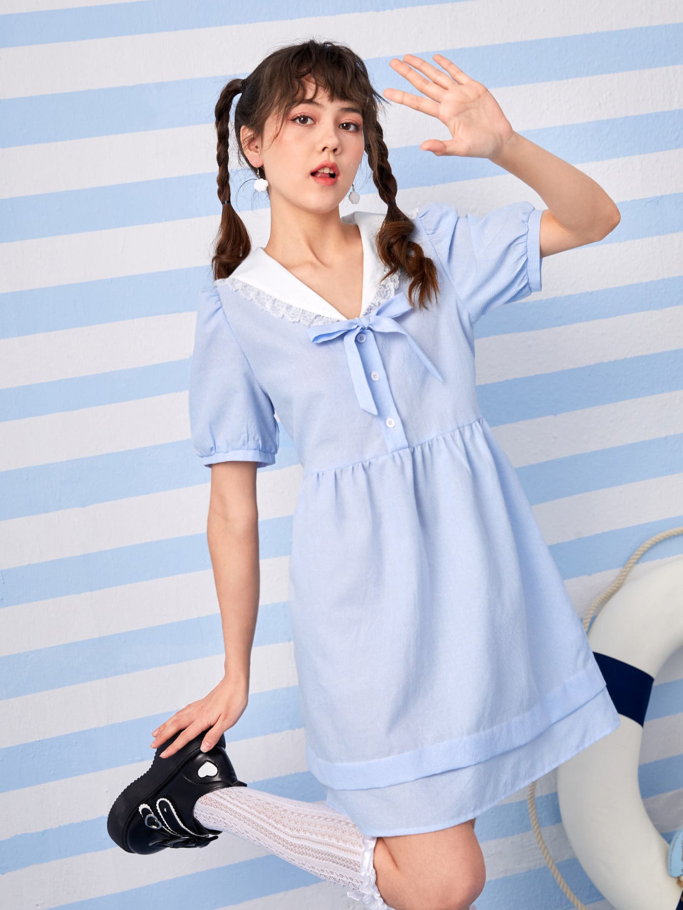 ワンピース romantic sailor collar dress Zoki Japan Sweet Sailor Collar Black Dress Women 4Xl