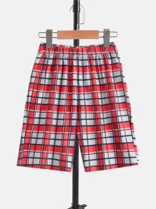 SHEIN 男孩格紋印花口袋貼布襯衫和短褲睡衣套裝