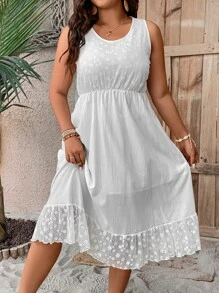SHEIN Holidaya Vestido con encaje en contraste bajo con fruncido - Blanco - Ver 1