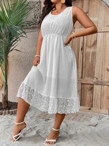 SHEIN Holidaya Vestido con encaje en contraste bajo con fruncido - Blanco - Ver 5