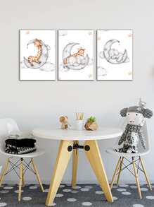 3 Cái/bộ Vải Không Dệt Tranh Có Khung, Hoạt Hình Hình Con Voi Dễ Thương & Mặt Trăng Hoa Văn Treo Tường Tranh Nghệ Thuật Cho Gia Đình - Nhiều màu - Xem 8