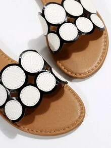 時尚涼拖適用於女士雙色蛇皮壓花剪裁設計涼鞋 - 白色 - 查看 4