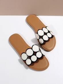 時尚涼拖適用於女士雙色蛇皮壓花剪裁設計涼鞋 - 白色 - 查看 6