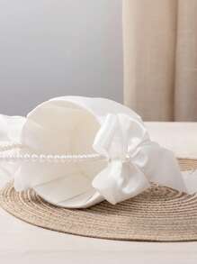 1入組白色花女孩人造珍珠和蝴蝶結裝飾婚禮花籃適用於婚禮派對