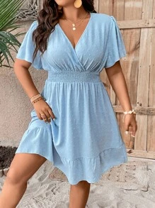 Celure 大碼圓點蝴蝶袖荷葉邊洋裝