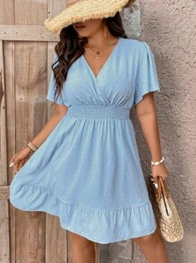 Celure 大碼圓點蝴蝶袖荷葉邊洋裝