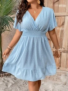 Celure 大碼圓點蝴蝶袖荷葉邊洋裝