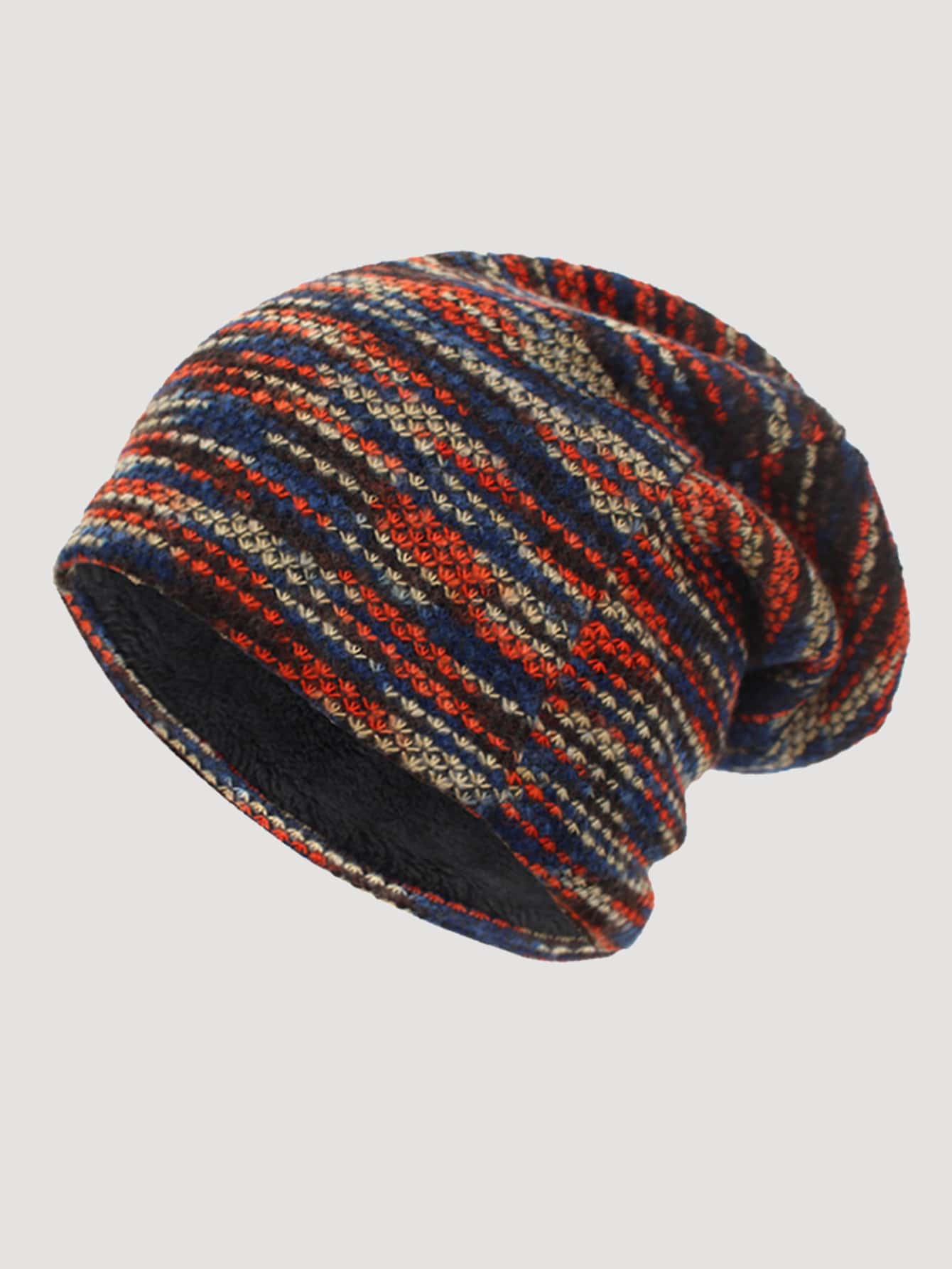 1顶时尚保暖条纹双层保暖针织帽，适合冬季运动和休闲穿着 - 彩色 - 查看 1