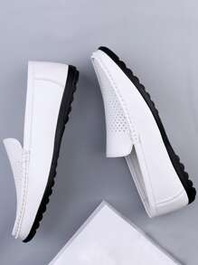 男士鏤空設計一腳蹬白色休閒樂福鞋 - 白色 - 查看 4