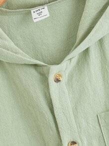 SHEIN Boys Solid Button Front Hooded Shirt - Lime Green - View 3