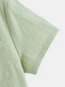 SHEIN Boys Solid Button Front Hooded Shirt - Lime Green - View 4