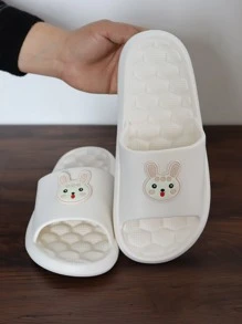 Preppy Indoor Slides For Women, Cartoon Rabbit Pattern Single Band Slides,Beach Outfits,Slippers Women - White - View 2