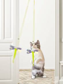 Random Pattern Cartoon Cat Toys, Cat Teaser Toys With Elastic Rope, Indoor Cat Toys, Cat Self-Playing Toys, Hanging Cat Toys (Feather Made) - Multicolor - View 6