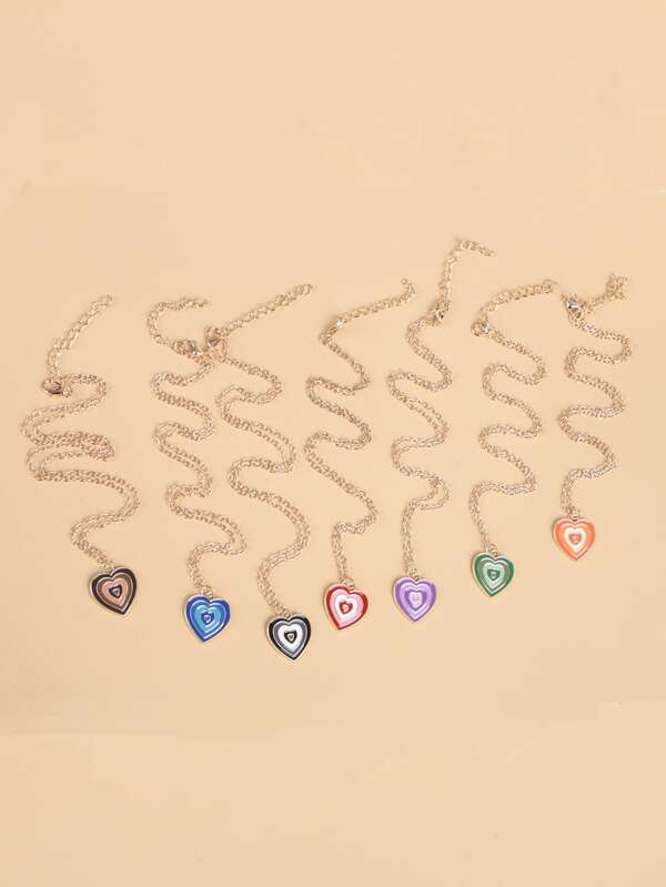 7pcs/set Heart Charm Necklace Set SHEIN USA