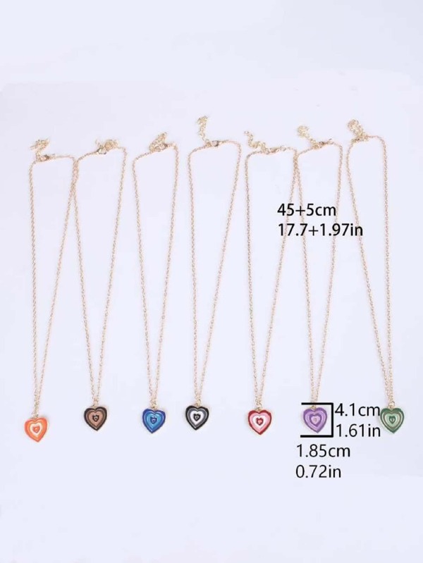 7pcs/set Heart Charm Necklace Set SHEIN USA