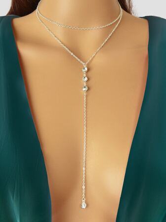 Rhinestone Decor Y Lariat Halsband