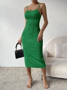 Chiquease Đầm Maxi Ôm Body Cami Trơn Trang Phục Nữ - màu xanh lá - Xem 6