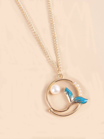 魚尾和人造珍珠裝飾吊墜項鍊