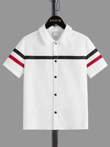 SHEIN Chicos Camisa con estampado de rayas - Blanco - Ver 1