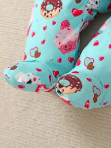嬰兒女孩卡通圖像有腳睡衣連體衣 - 藍色 - 查看 4
