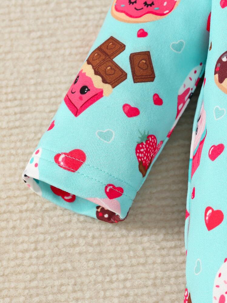 Baby Girl Cartoon Graphic Footed Sleep Jumpsuit - Blue - View 5