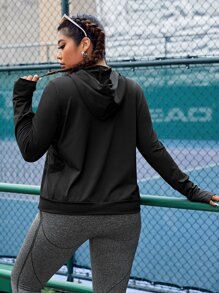 Yoga Basic Plus Solid Hooded Sports Tee - Black - View 2