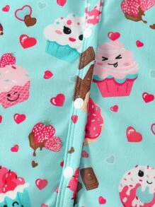 嬰兒女孩卡通圖像有腳睡衣連體衣 - 藍色 - 查看 3