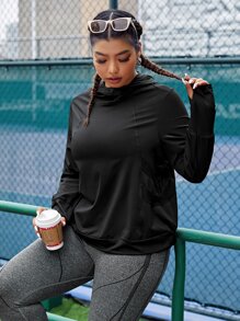 Yoga Basic Plus Solid Hooded Sports Tee - Black - View 4