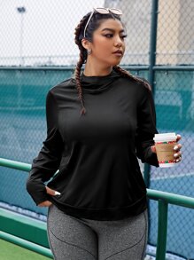 Yoga Basic Plus Solid Hooded Sports Tee - Black - View 5