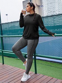 Yoga Basic Plus Solid Hooded Sports Tee - Black - View 6